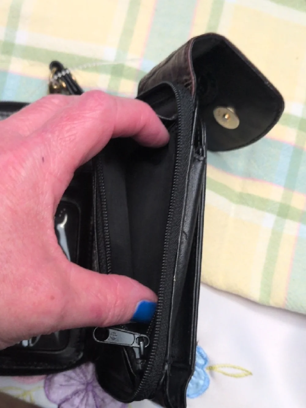 Brahmin Black Leather Wristlet Phone Case with Snap Closure